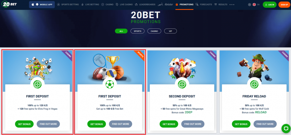 Вітальний бонус 20бет