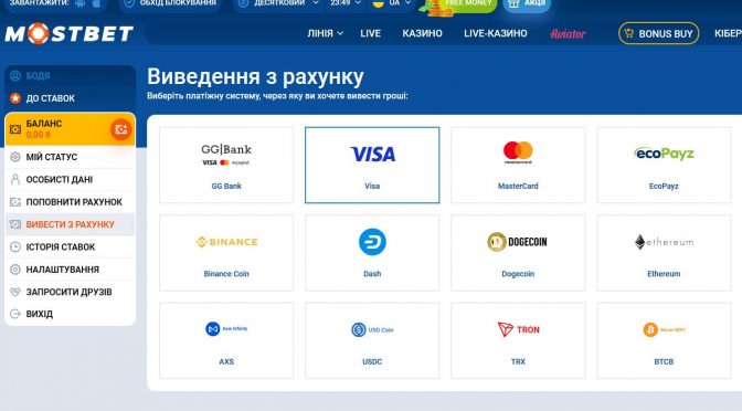 Виведення грошей з Мостбет