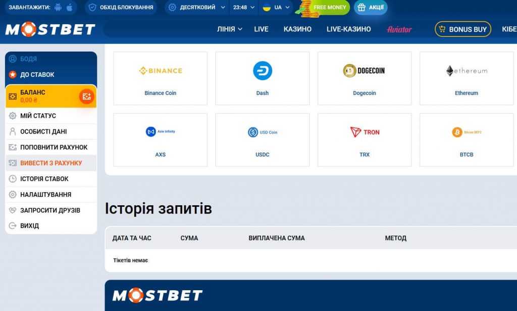 Виведення грошей з рахунку Мостбет