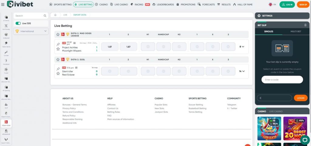Лайв-парі на кіберспорт в Івібет