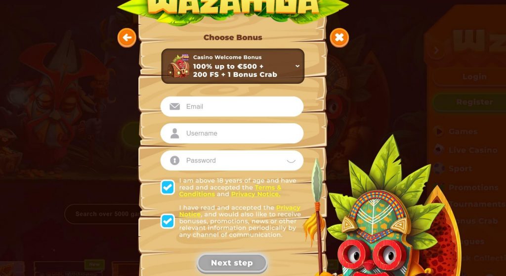 Форма реєстрації на Вазамба