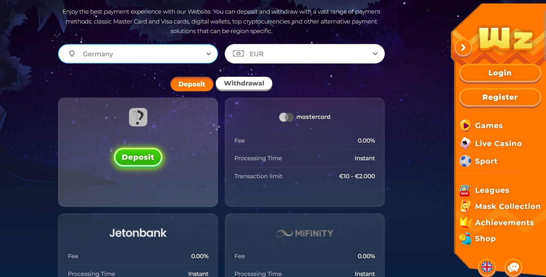 Внесення коштів на рахунок Вазамба