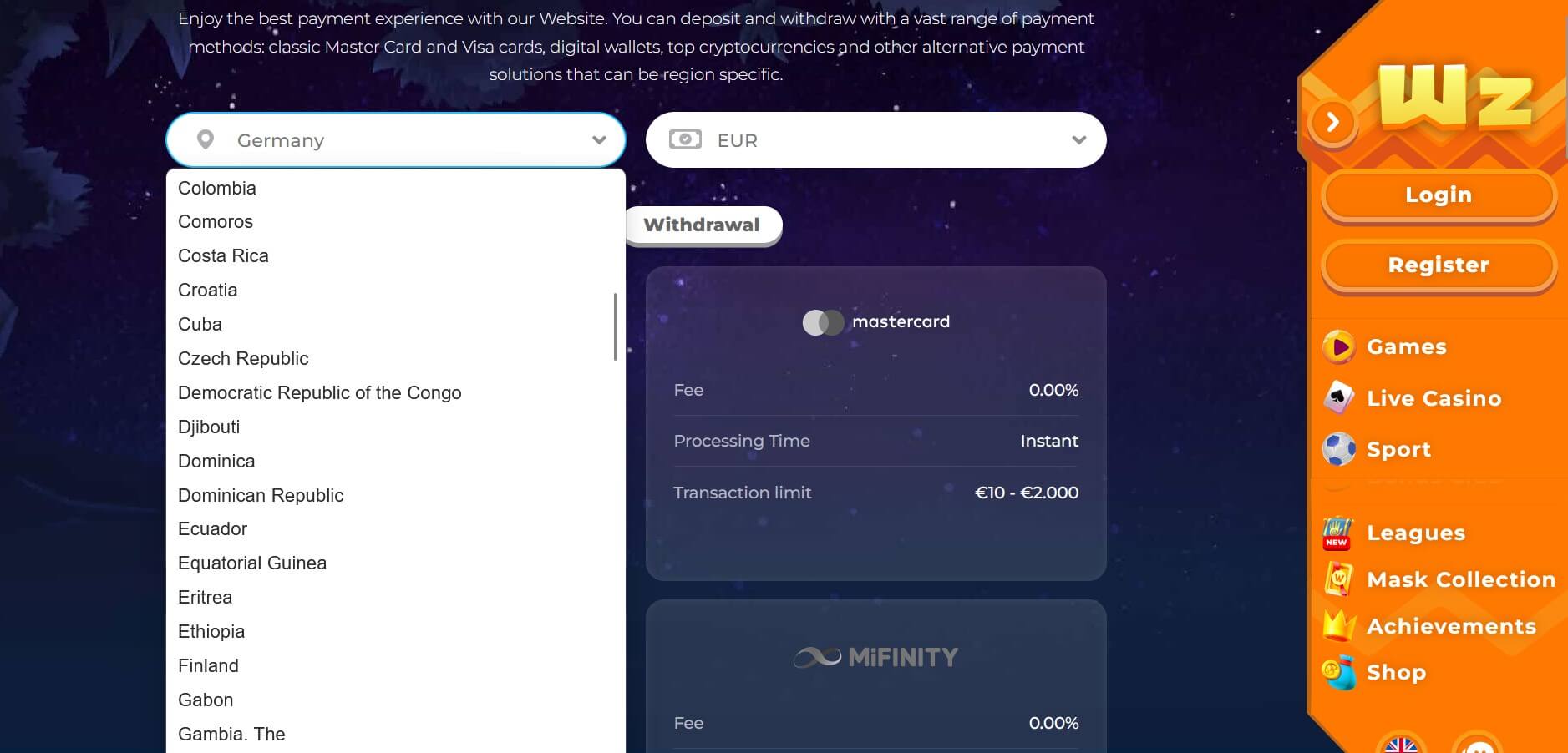 Поповнення депозиту Вазамба